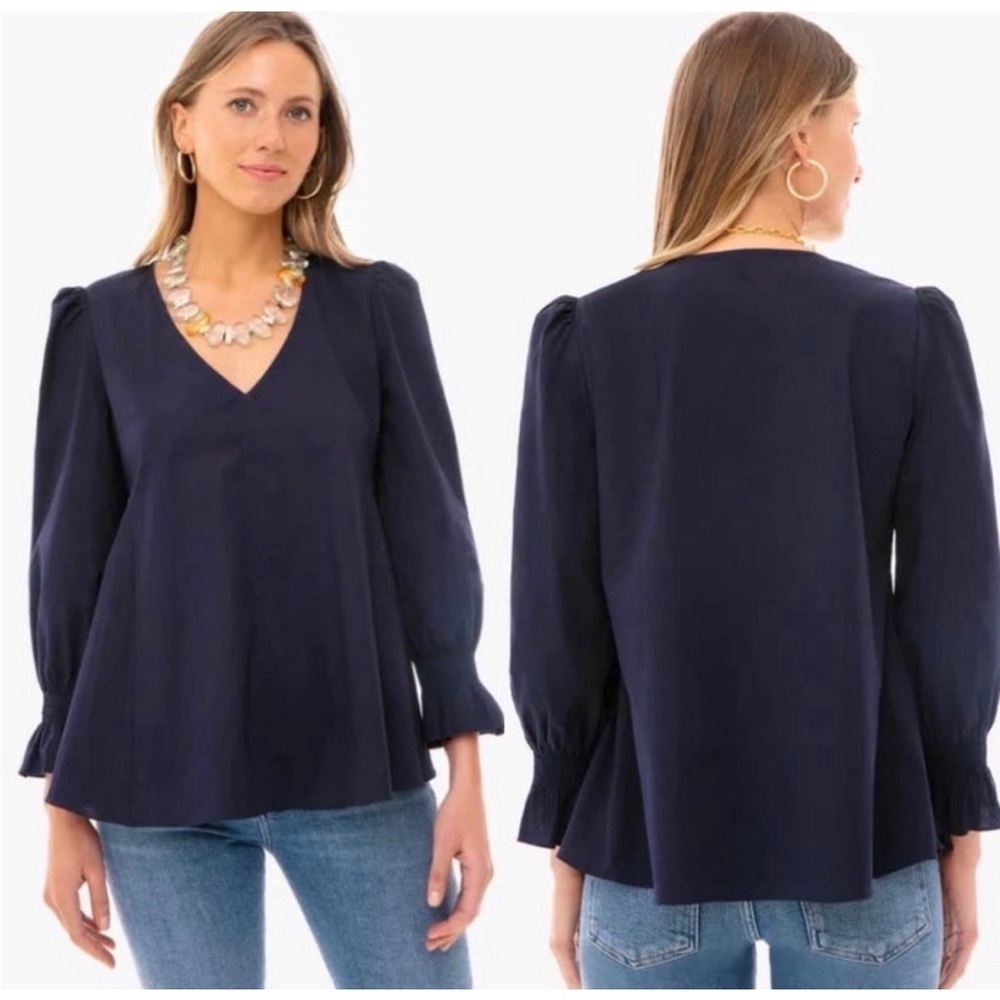 Pomander Place Tuckernuck Easton Long Sleeve V Neck Blouse Navy Blue Small